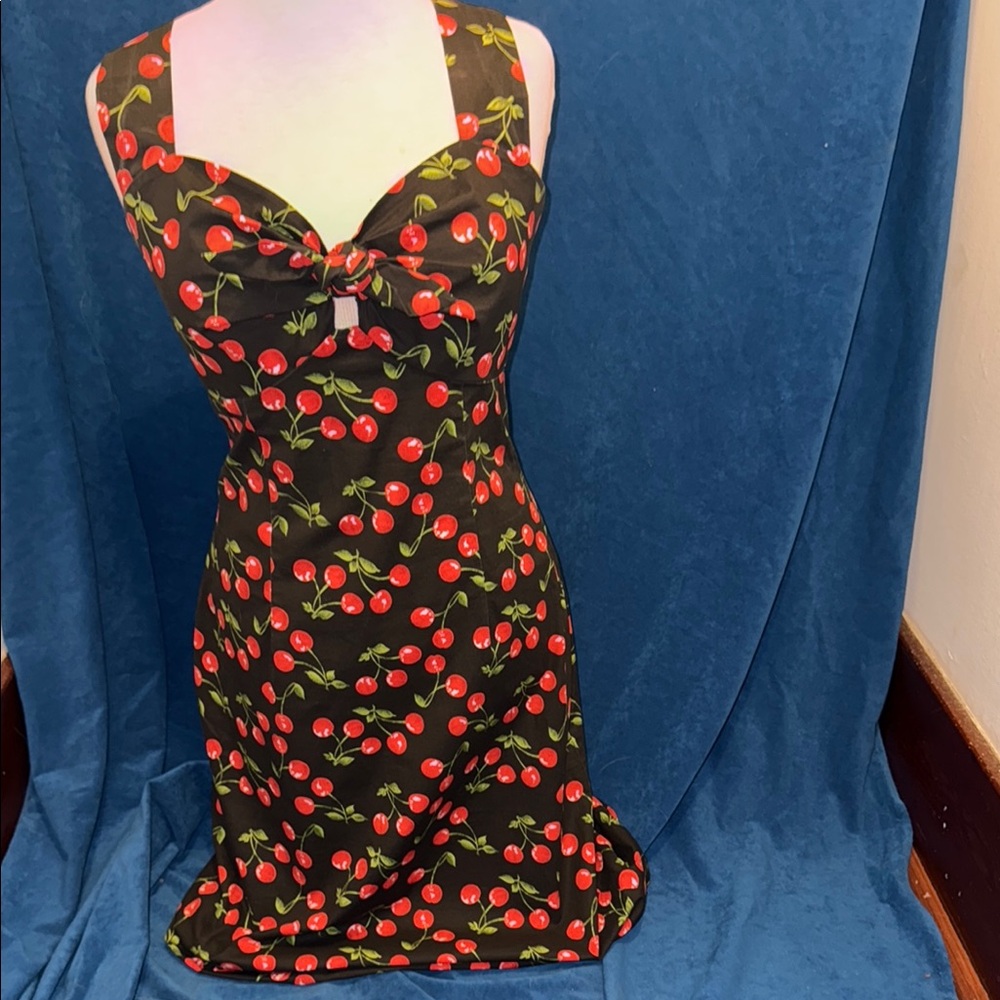 Morbid threads size small Cherry Print Black Dress halter